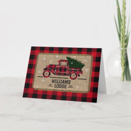 Tarjeta Festiva Rústico Red Plaid Vintage Truck Burlap Lodge