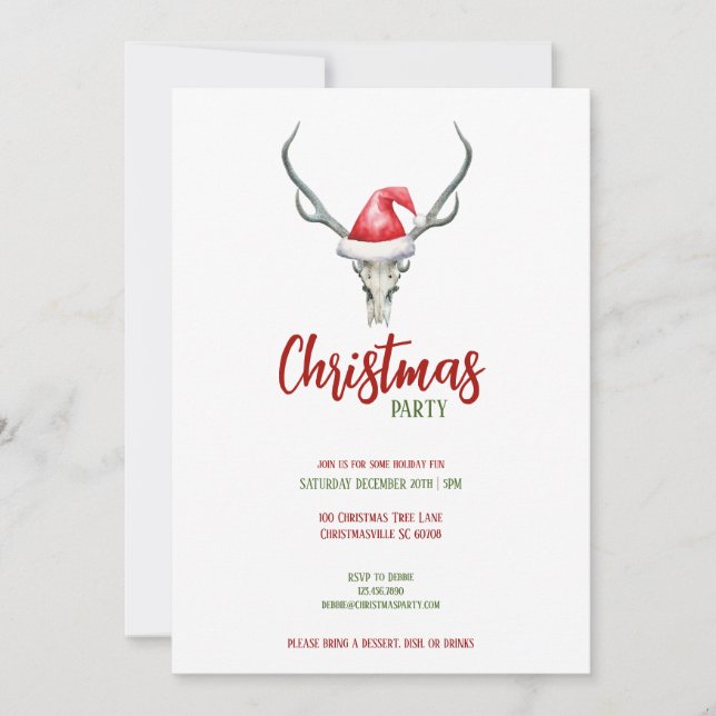 Tarjeta Festiva Rústico reno cráneo de Santa Hat Navidades Fiesta (Anverso)