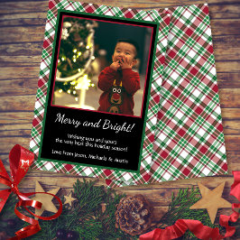 Tarjeta Festiva Rústico Tartan Plaid Merry & Bright Photo Navidade