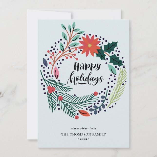 Tarjeta Festiva Rústico Verde Rojo Poinsettia Floral Wreath Simple (Anverso)