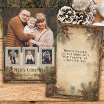 Tarjeta Festiva Rústico Vintage 4 fotos Feliz saludo navideño<br><div class="desc">Tarjeta de felicitación de vacaciones de estilo rústico y nostálgico, con una gran plantilla de fotos con tres pequeñas fotos de inserción en marcos de fotos antiguas sobre un fondo angustiado que presenta tonos sepia cálidos, huecos y verduras. Atrás se muestra el fondo gráfico complementario y el campo de texto....</div>