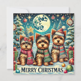 Tarjeta Festiva Rústico Vintage Christmas Terrier Yorkshire Dog