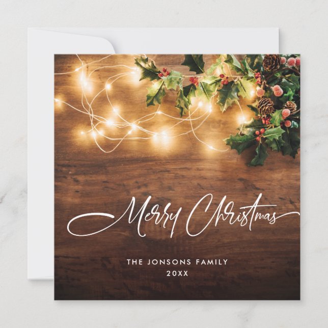 Tarjeta Festiva Rústicos Navidades de la rama Mistletoe saludan a  (Anverso)
