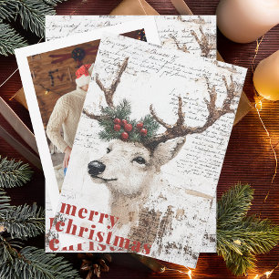 Tarjeta Festiva Rústicos Navidades de reno invernal