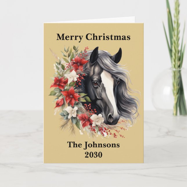 Tarjeta Festiva Rústicos Navidades negros en viaje de caballos fes (Anverso)