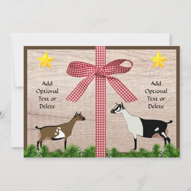Tarjeta Festiva Rústicos Navidades nigerianos y alpinos de cabras  (Anverso)