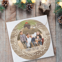 Tarjeta Festiva Rústicos Navidades Pine Branch, Paz, Amor y Alegrí