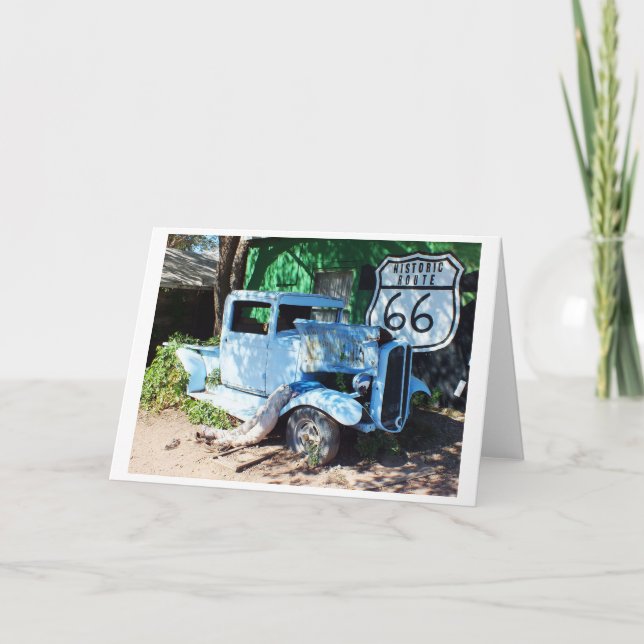 Tarjeta Festiva Ruta 66 del vehículo antiguo (Anverso)