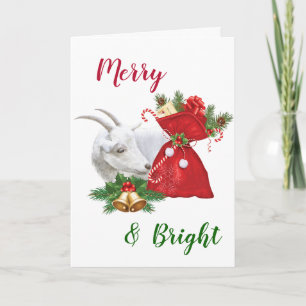 Tarjeta Festiva Saanen Goat Merry & Bright