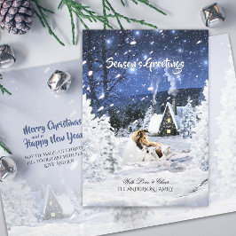 Tarjeta Festiva Sable Rough Collie & Lambs Noche de Navidades Snow