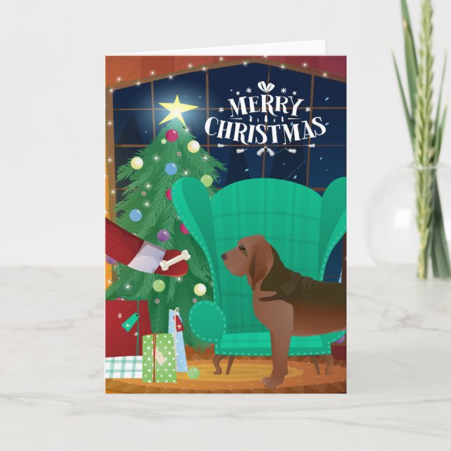 Tarjeta Festiva Sabueso y regalo de Santa (Anverso)