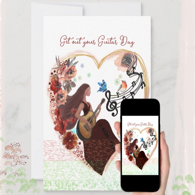 Tarjeta Festiva Saca tu blanco de guitarra (Get out your guitar day white card
)
