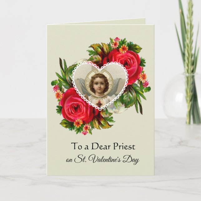 Tarjeta Festiva Sacerdote católico en San Día de San Valentín (Anverso)
