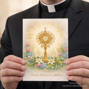 Tarjeta Festiva Sacerdote Católico Floral Pascual Eucarístico