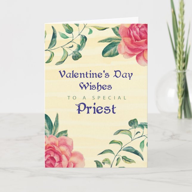 Tarjeta Festiva Sacerdote, Rosas El día de San Valentín en amarill (Anverso)