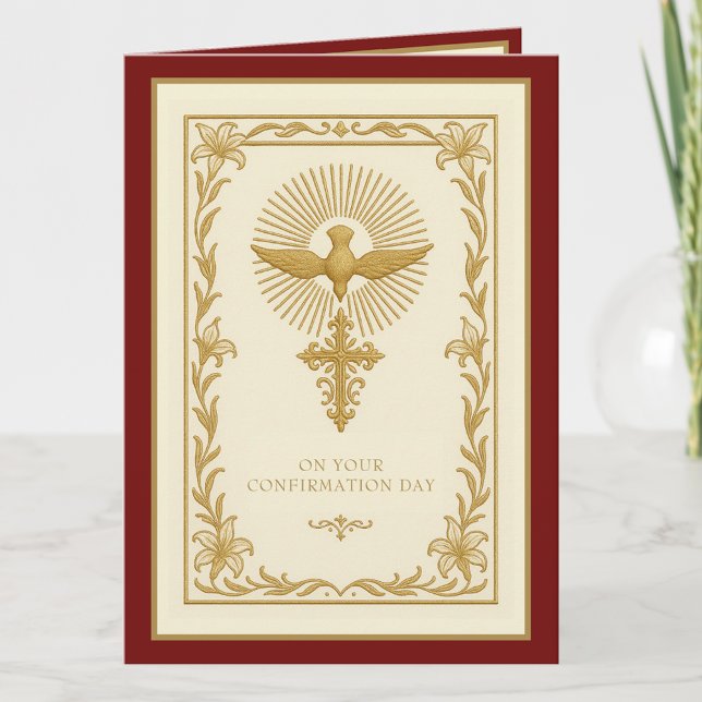 Tarjeta Festiva Sacramento de confirmación Oro religioso y Rojo (Subido por el creador)