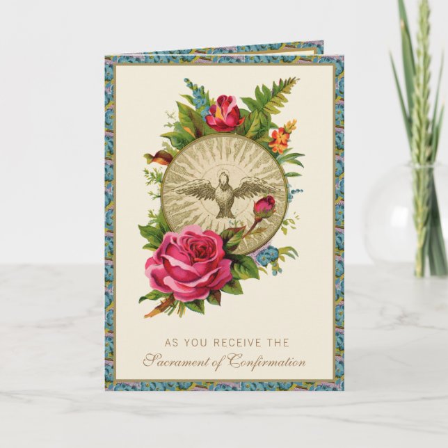 Tarjeta Festiva Sacramento de confirmación rosas rosas rosas relig (Anverso)