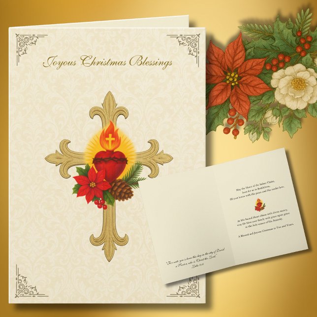 Tarjeta Festiva Sacred Heart Jesus Christmas Florals (Subido por el creador)