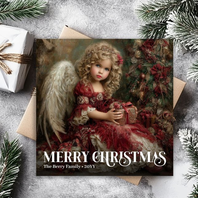 Tarjeta Festiva Sacred Victorian Angel Deep Red Gold Christmas  (Sacred Victorian Angel Deep Red Gold Christmas Card)
