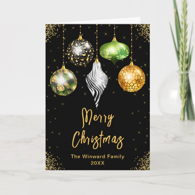Tarjeta Festiva Safari Print Ornaments Merry Christmas (Anverso)