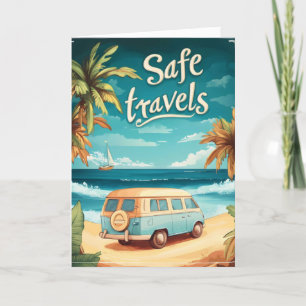 Tarjeta Festiva Safe Travellers Seaside Car Retro