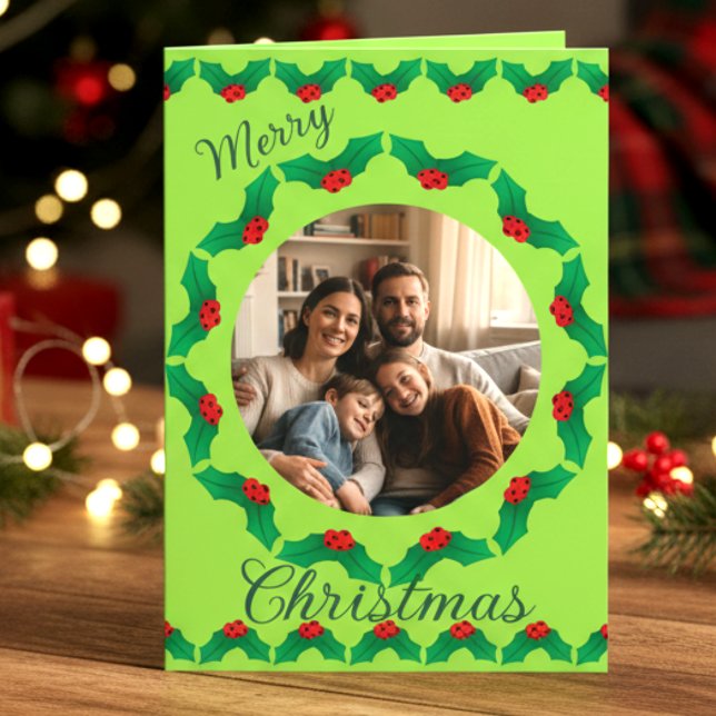 Tarjeta Festiva Sage Christmas Wreath Photo (If you love warm holiday moments, this card is calling your name. Add your photo, tweak the message.)