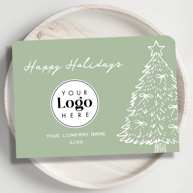 Tarjeta Festiva Sage Custom Logo Christmas Business Thank You Card (Subido por el creador)