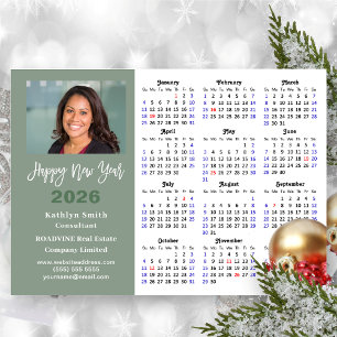 Tarjeta Festiva Sage Green 2025 Calendar Business Photo Simple