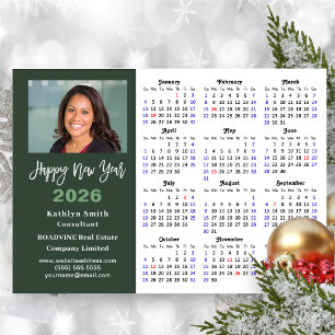 Tarjeta Festiva Sage Green 2026 Calendar - Foto de negocios Simple