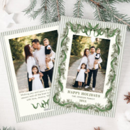 Tarjeta Festiva Sage Green Bow Ribbon Stripped Christmas 2 Photo
