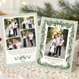 Tarjeta Festiva Sage Green Bow Ribbon Stripped Christmas 5 Photo