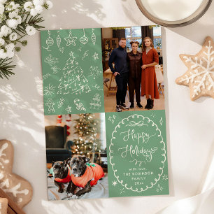 Tarjeta Festiva Sage Green Chalk Hand Drake Happy Holidays 2 Foto