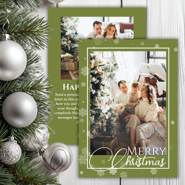 Tarjeta Festiva Sage Green Elegant Family Photo Navidades (Sage Green Elegant Family Photo Christmas Holiday Card)