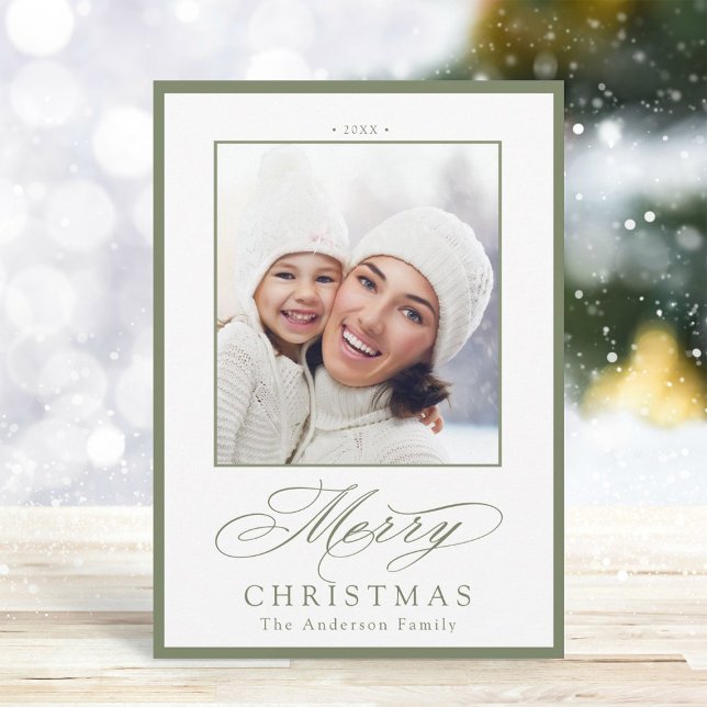 Tarjeta Festiva Sage Green Elegant Merry Christmas Photo (Subido por el creador)