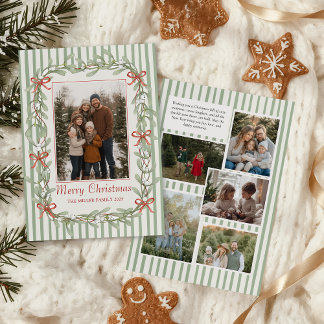 Tarjeta Festiva Sage Green Family Photo Christmas Holiday Card