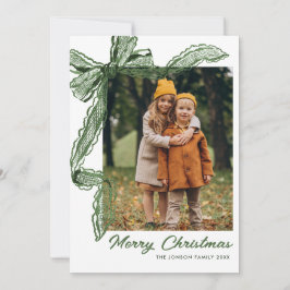Tarjeta Festiva Sage Green Lace Christmas Bow Ribbon 2 Photo