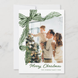 Tarjeta Festiva Sage Green Lace Christmas Bow Ribbon 2 Photo