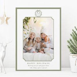 Tarjeta Festiva Sage Green Minimal Happy Holidays Photo
