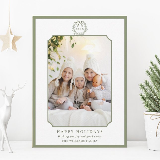 Tarjeta Festiva Sage Green Minimal Happy Holidays Photo (Subido por el creador)