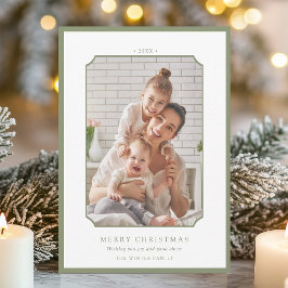 Tarjeta Festiva Sage Green Minimal Merry Christmas Photo