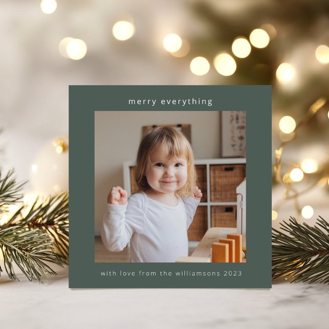 Tarjeta Festiva Sage Green Modern Merry Everything 2 Photo Square (Subido por el creador)