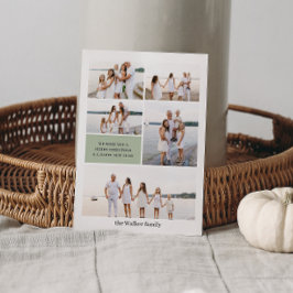 Tarjeta Festiva Sage Green Modern Neutral 5 Photo Elegant
