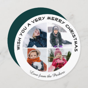 Tarjeta Festiva Sage Green Modern Script 4 Photo Circle Minimalist