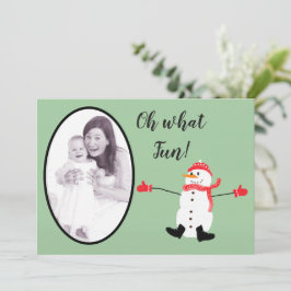 Tarjeta Festiva Sage Green Oh qué Navidades divertidos Snowman Pho