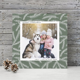 Tarjeta Festiva Sage Green | Pine Branch Navidades Photo Square