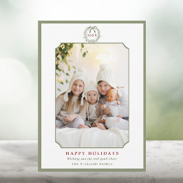 Tarjeta Festiva Sage Green & Red Minimal Happy Holidays Photo