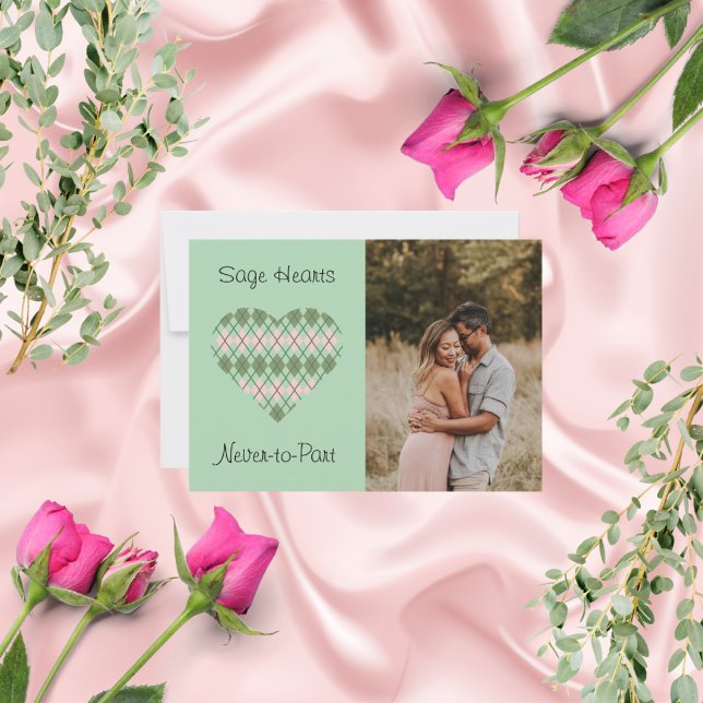 Tarjeta Festiva Sage Hearts Sage y Pink Argyle Photo Valentine (Subido por el creador)