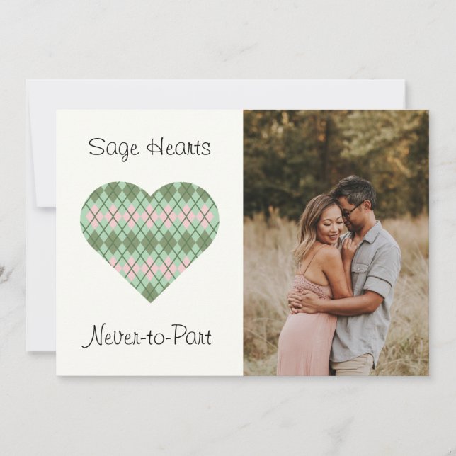 Tarjeta Festiva Sage Hearts Sage y rosa argyle (blanco) (Anverso)