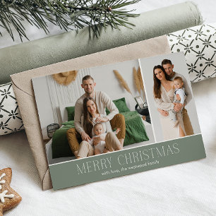 Tarjeta Festiva SAGE MERRY Christmas Elegant 2 Photo message
