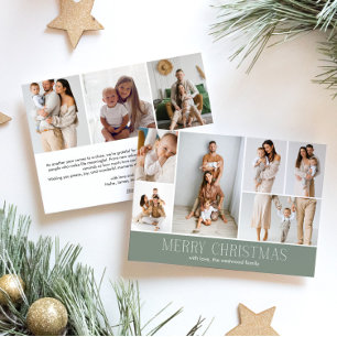 Tarjeta Festiva SAGE Merry Christmas moda 9 Collage Multi Photo